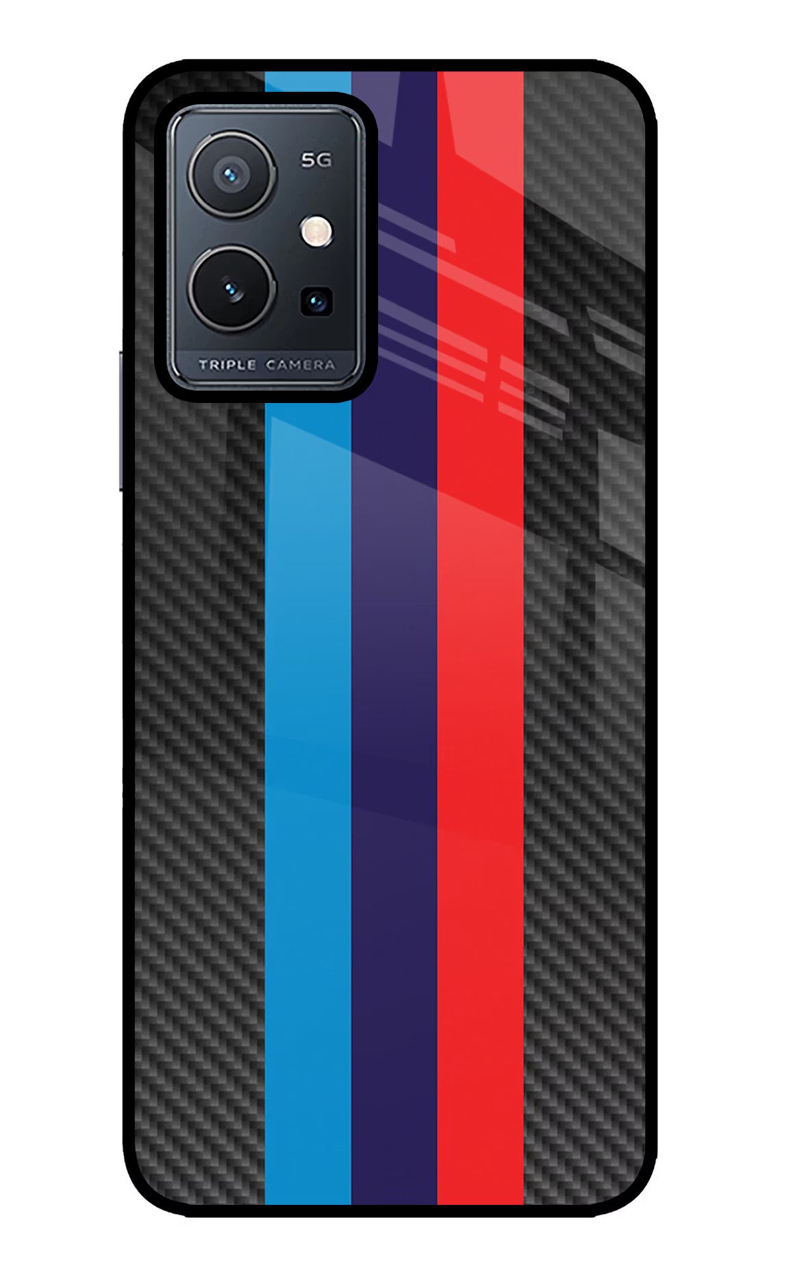 BMW Stripes Pattern Vivo Y75 5G/Vivo T1 5G Glass Case Back Cover by Casekaro