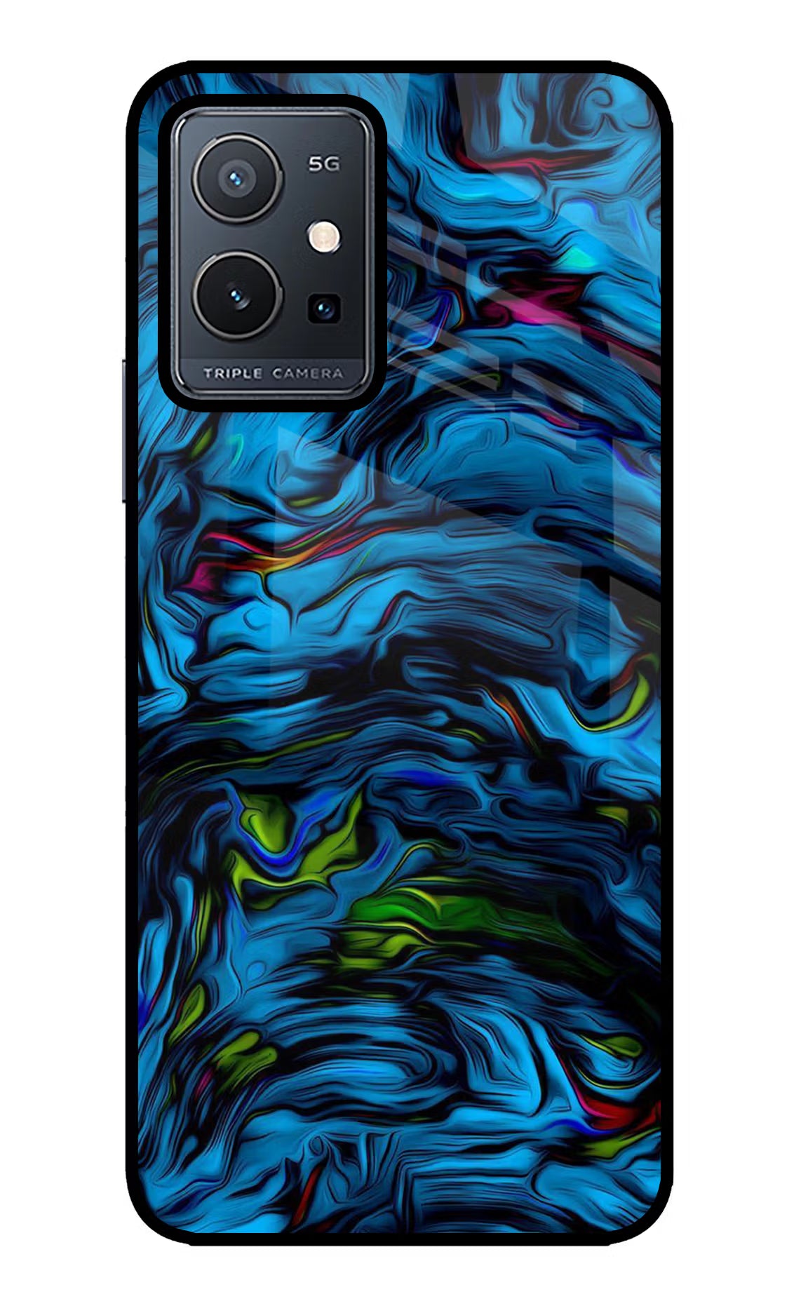 Dark Blue Abstract Vivo Y75 5G/Vivo T1 5G Glass Case Back Cover by Casekaro