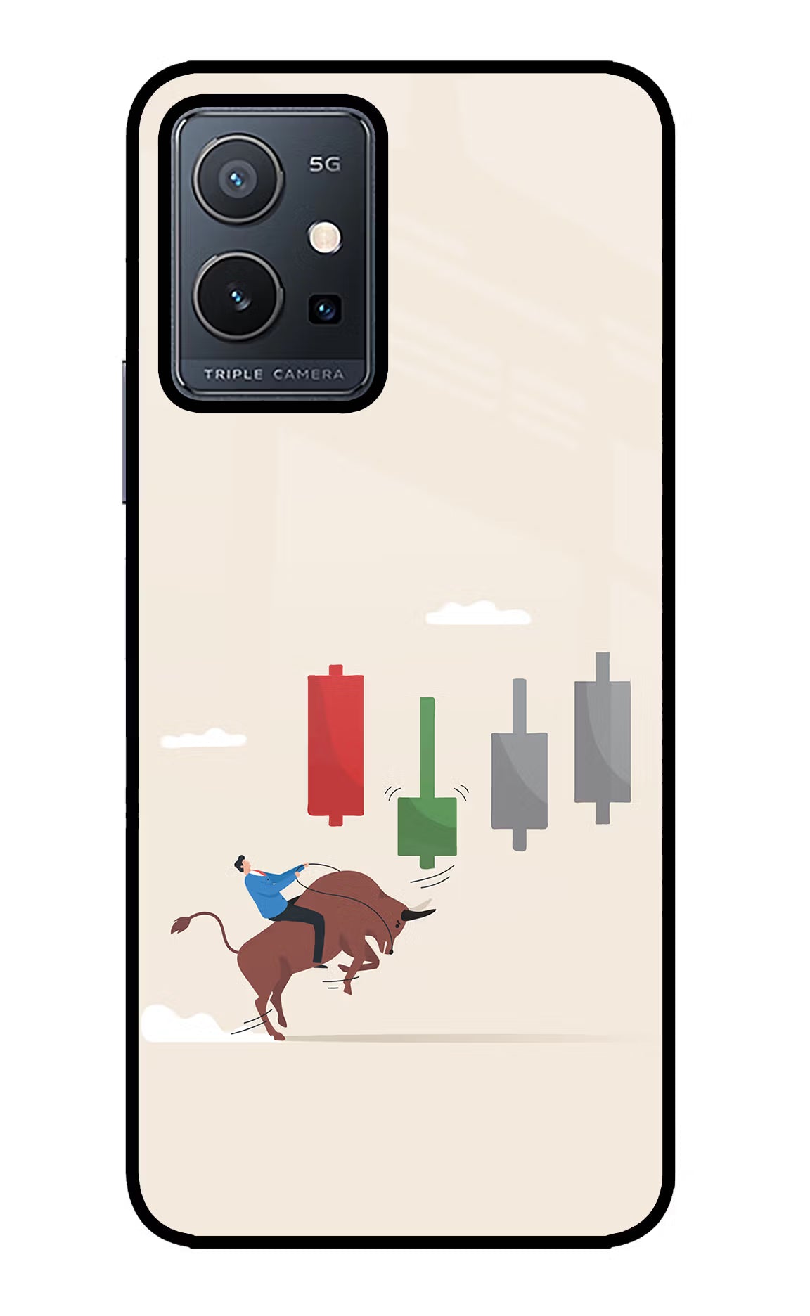 Bull Trading Momentum Vivo Y75 5G/Vivo T1 5G Glass Case Back Cover by Casekaro