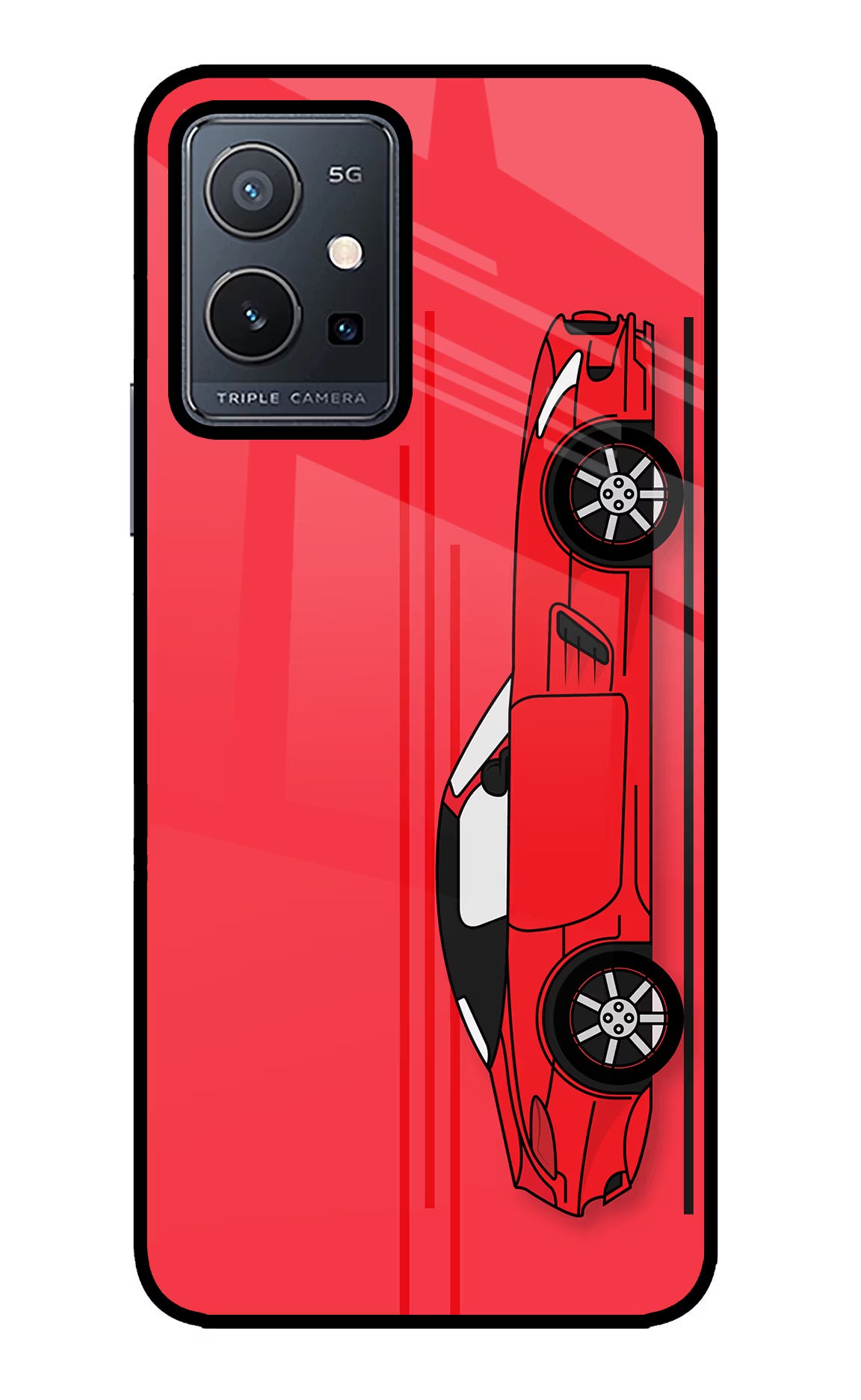 Red Velocity Vivo Y75 5G/Vivo T1 5G Glass Case Back Cover by Casekaro