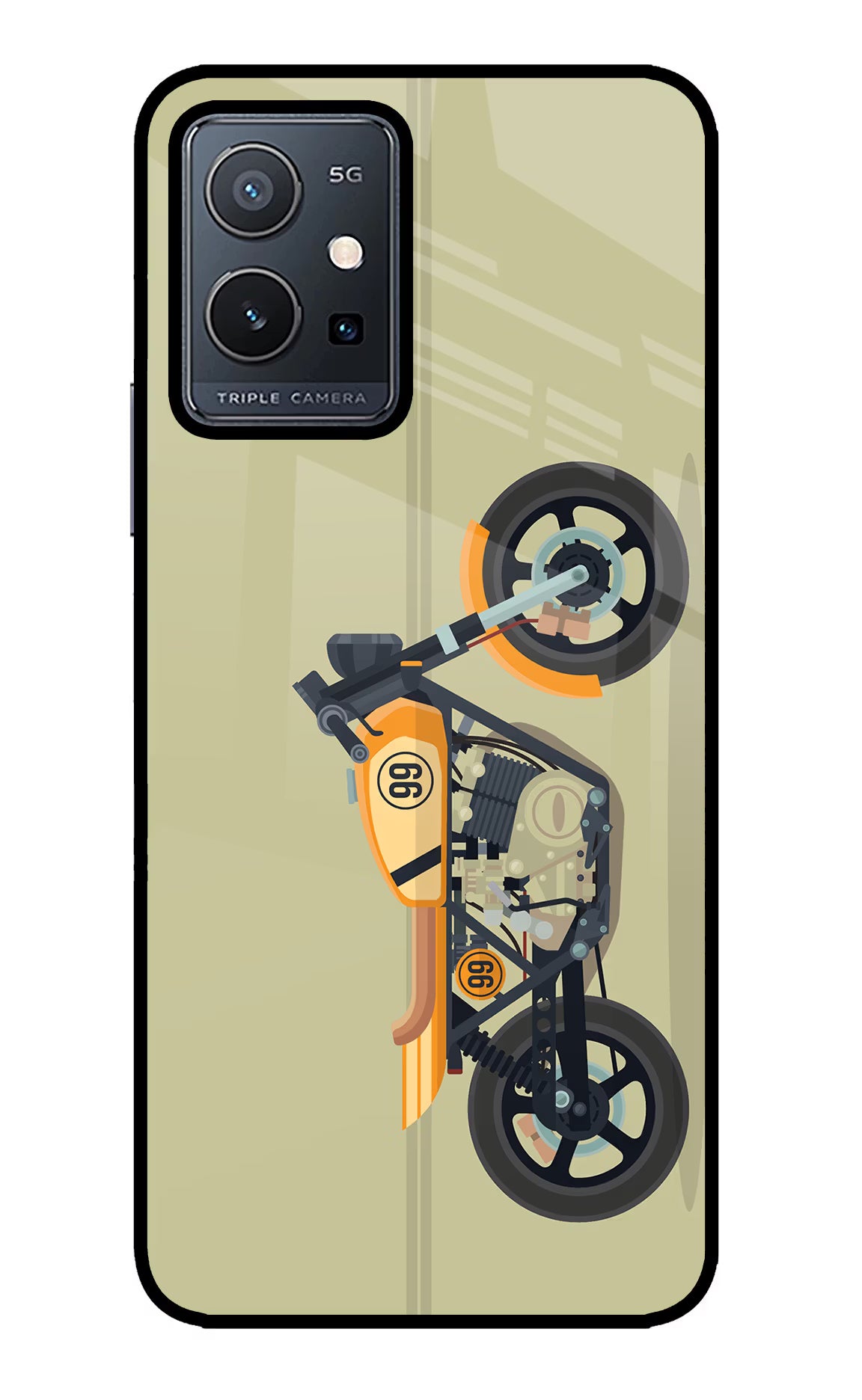 Vertical Speedster Vivo Y75 5G/Vivo T1 5G Glass Case Back Cover by Casekaro