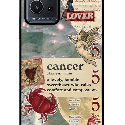 Cancer Zodiac Vivo Y75 5G/Vivo T1 5G Glass Case Back Cover by Casekaro