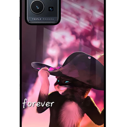Forever Cat Vivo Y75 5G/Vivo T1 5G Glass Case Back Cover by Casekaro