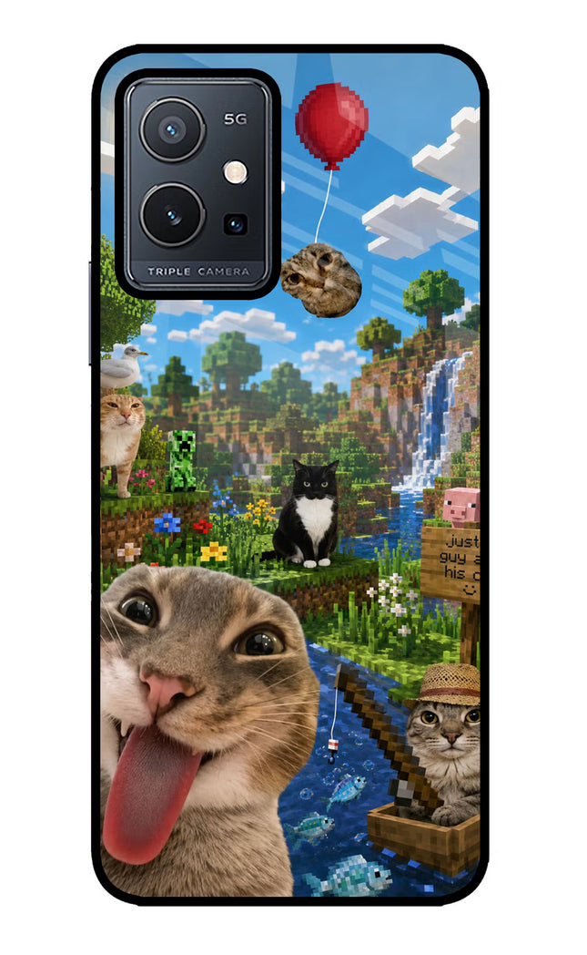 Minecraft Cat Chaos Vivo Y75 5G/Vivo T1 5G Glass Case