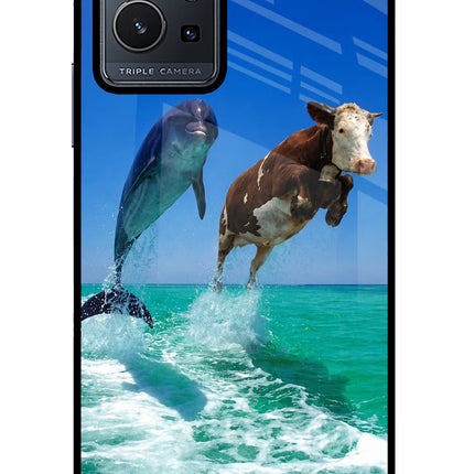 Dolphin vs Cow Vivo Y75 5G/Vivo T1 5G Glass Case Back Cover by Casekaro