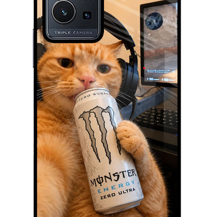 Gamer Cat Energy Vivo Y75 5G/Vivo T1 5G Glass Case Back Cover by Casekaro