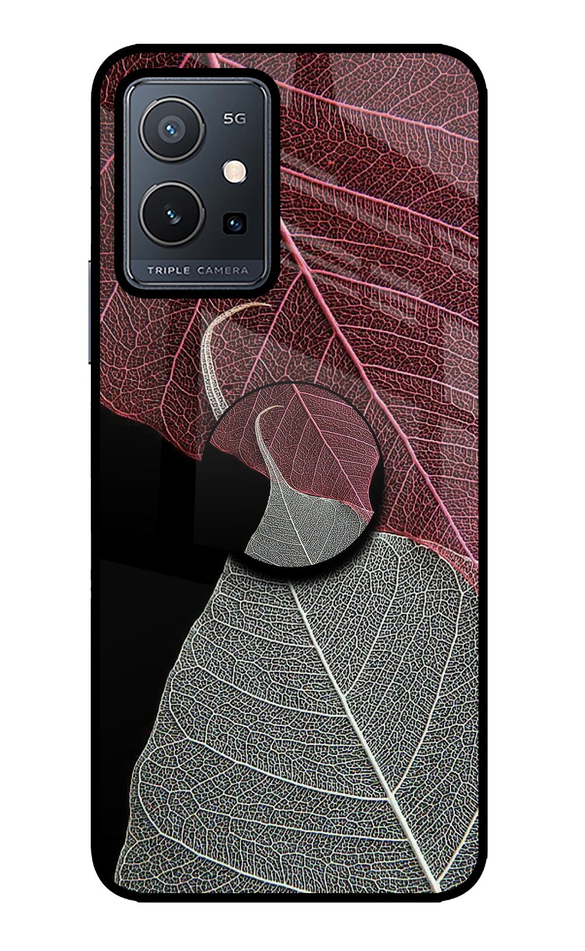 Leaf Pattern Vivo Y75 5G/Vivo T1 5G Glass Case