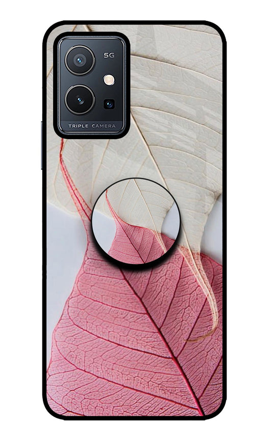 White Pink Leaf Vivo Y75 5G/Vivo T1 5G Glass Case