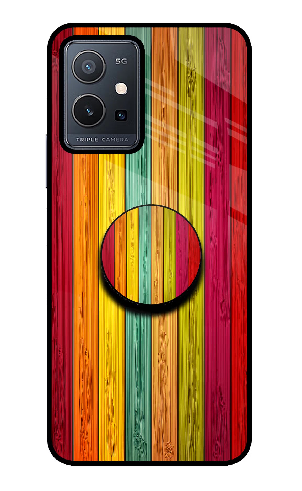 Multicolor Wooden Vivo Y75 5G/Vivo T1 5G Glass Case