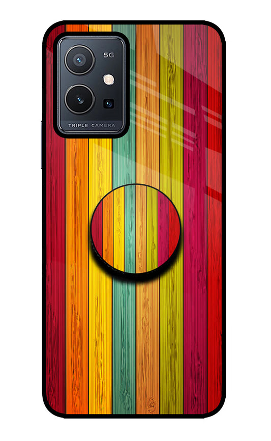Multicolor Wooden Vivo Y75 5G/Vivo T1 5G Glass Case