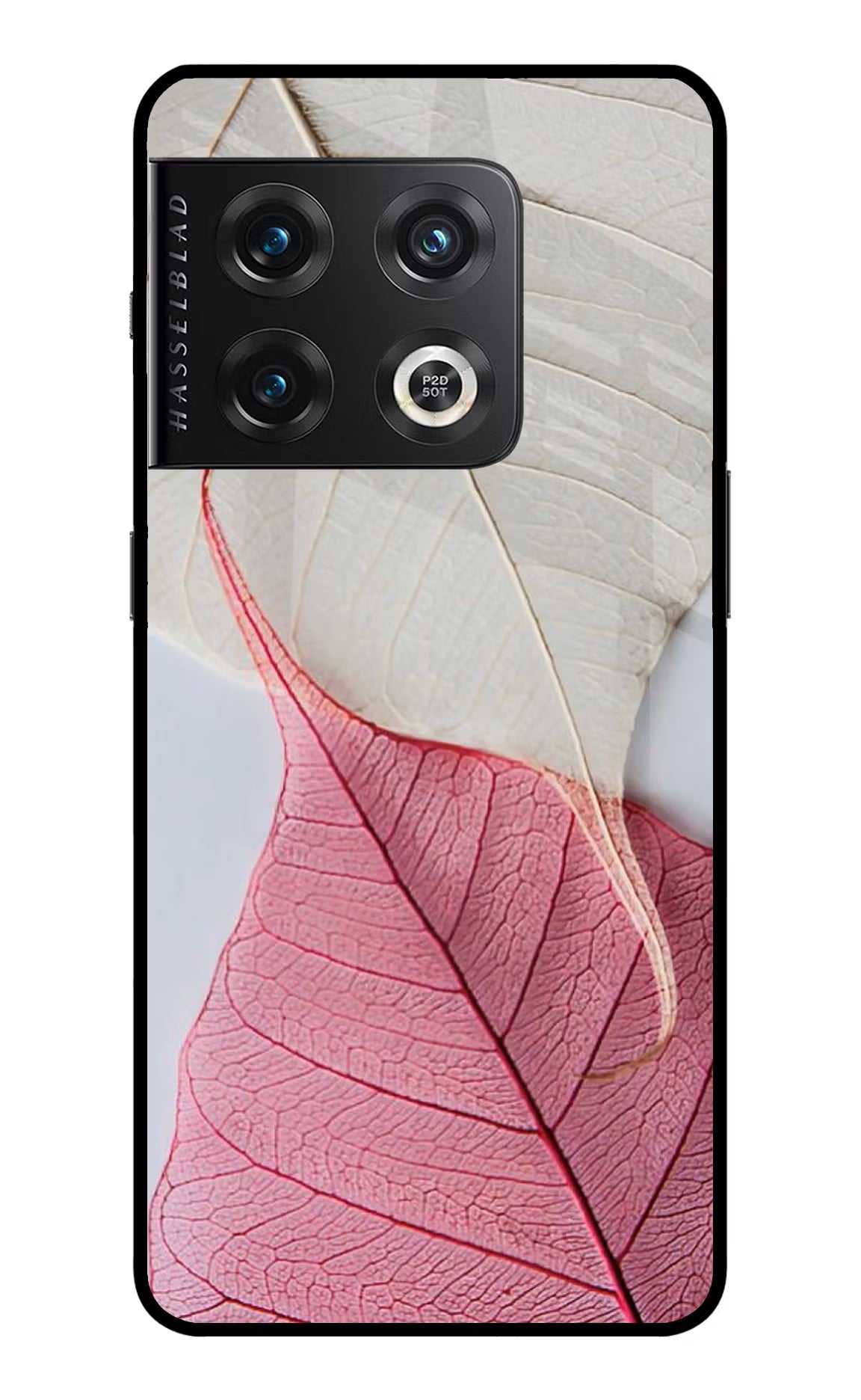 White Pink Leaf OnePlus 10 Pro 5G Glass Case Back Cover by Casekaro