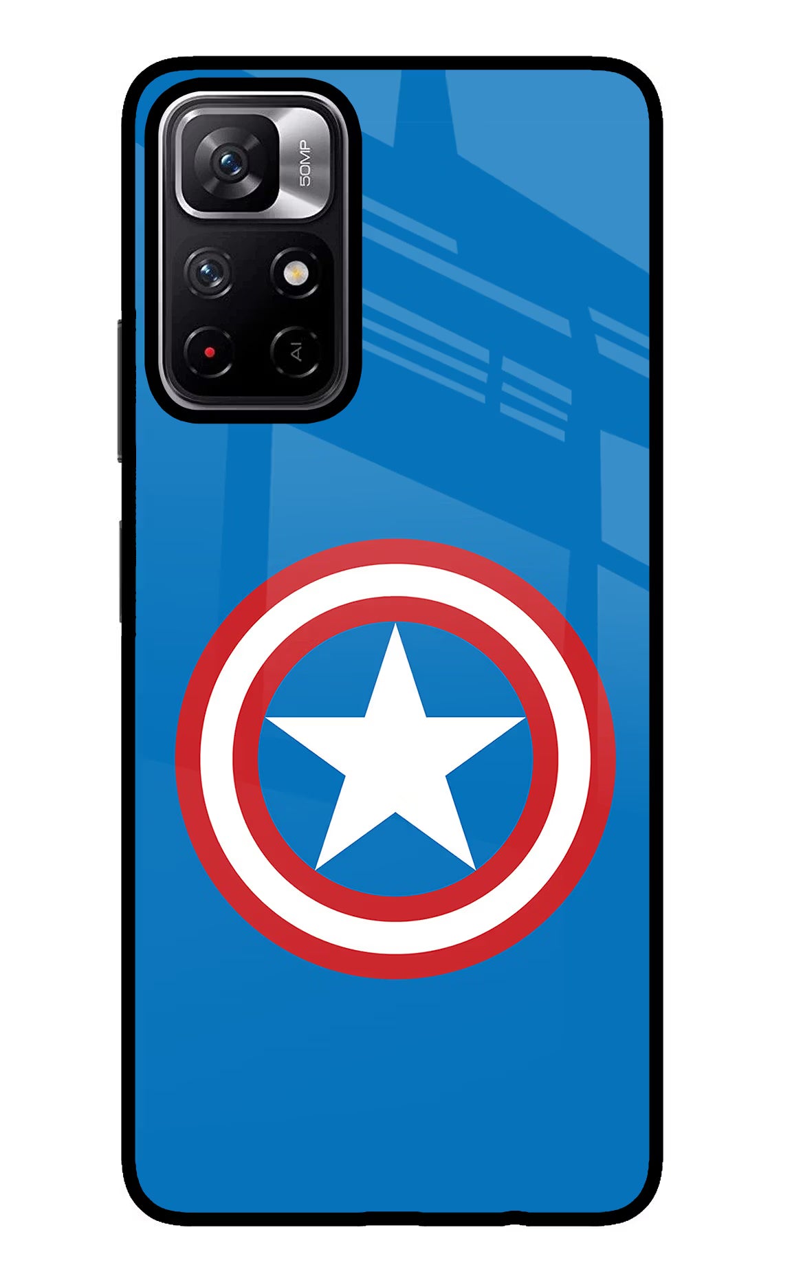 Captain America Logo Poco M4 Pro 5G Glass Case Back Cover by Casekaro