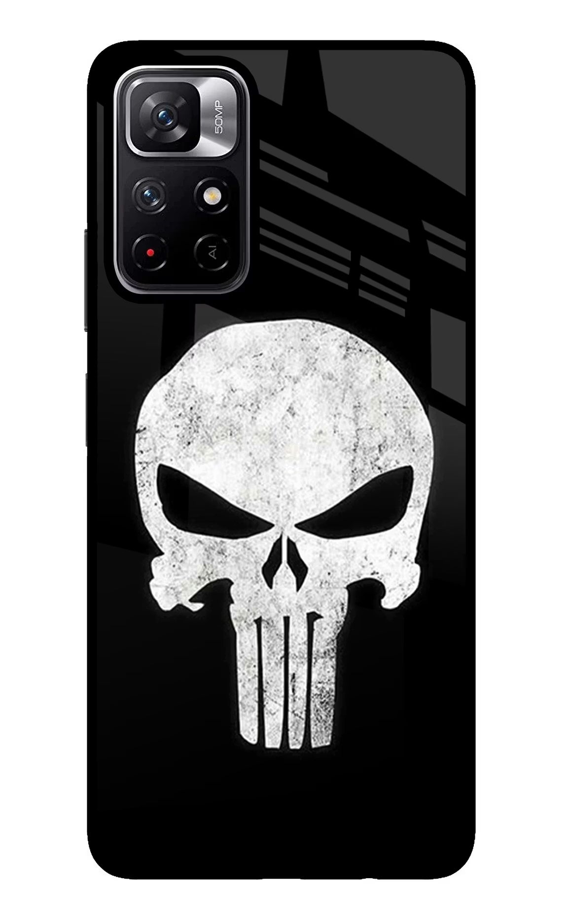 Punisher Skull Poco M4 Pro 5G Glass Case Back Cover by Casekaro