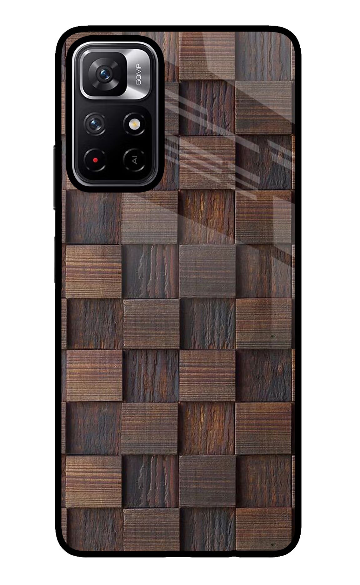 Wooden Cube Design Poco M4 Pro 5G Glass Case