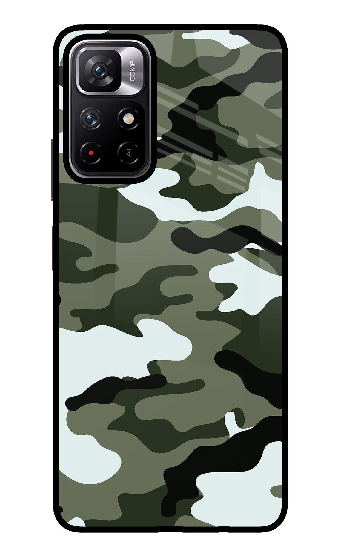 Camouflage Poco M4 Pro 5G Glass Case Back Cover by Casekaro