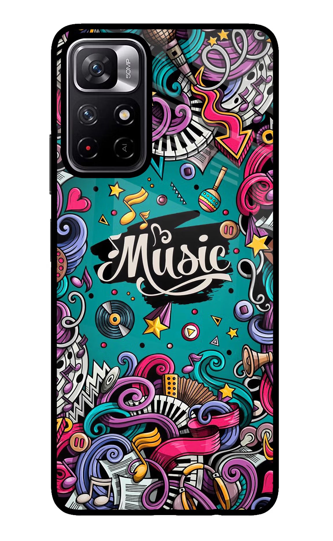 Music Graffiti Poco M4 Pro 5G Glass Case Back Cover by Casekaro