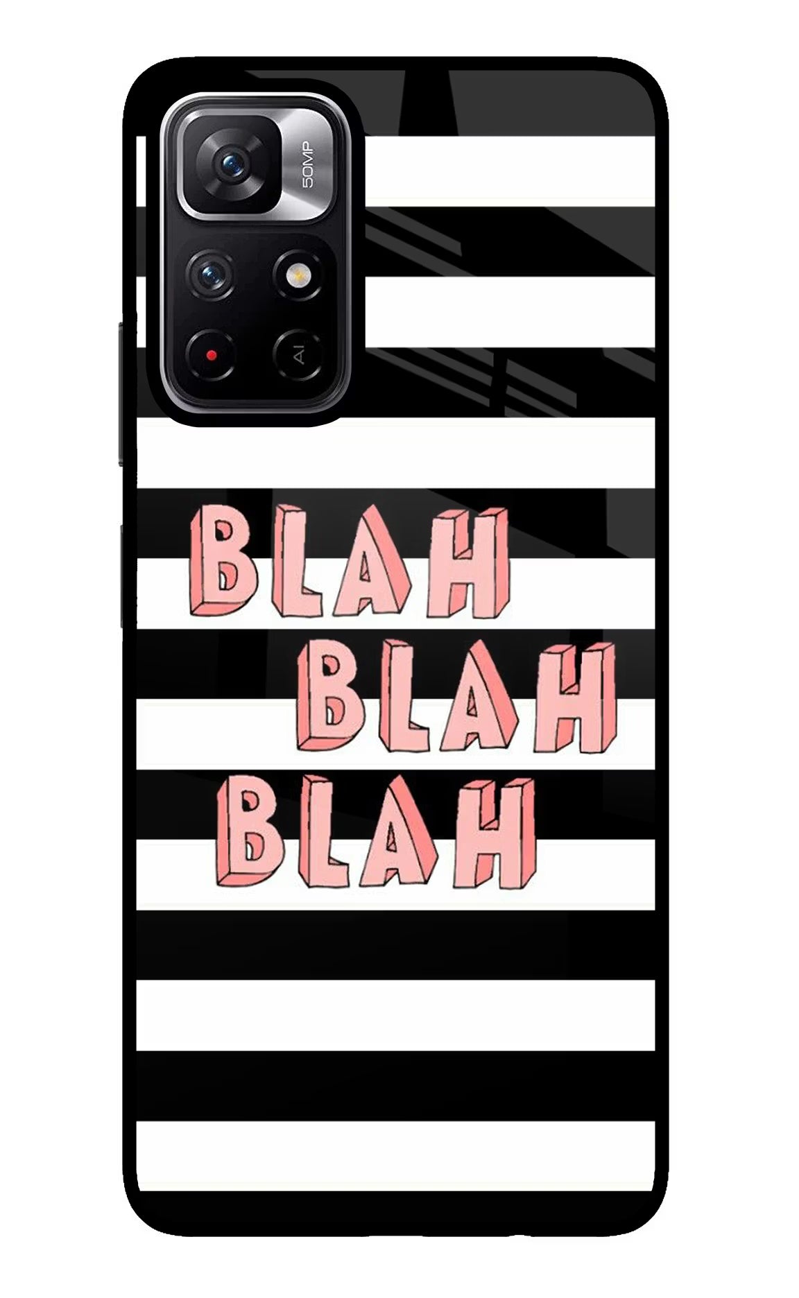 Blah Blah Blah Poco M4 Pro 5G Glass Case Back Cover by Casekaro