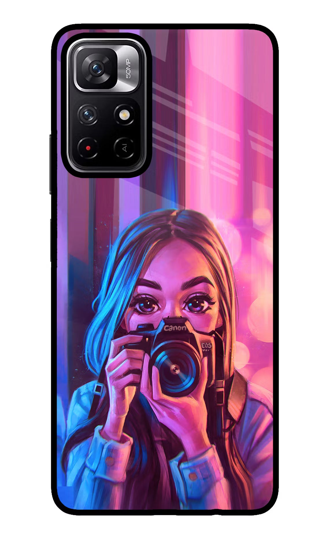 Girl Photographer Poco M4 Pro 5G Glass Case Back Cover by Casekaro