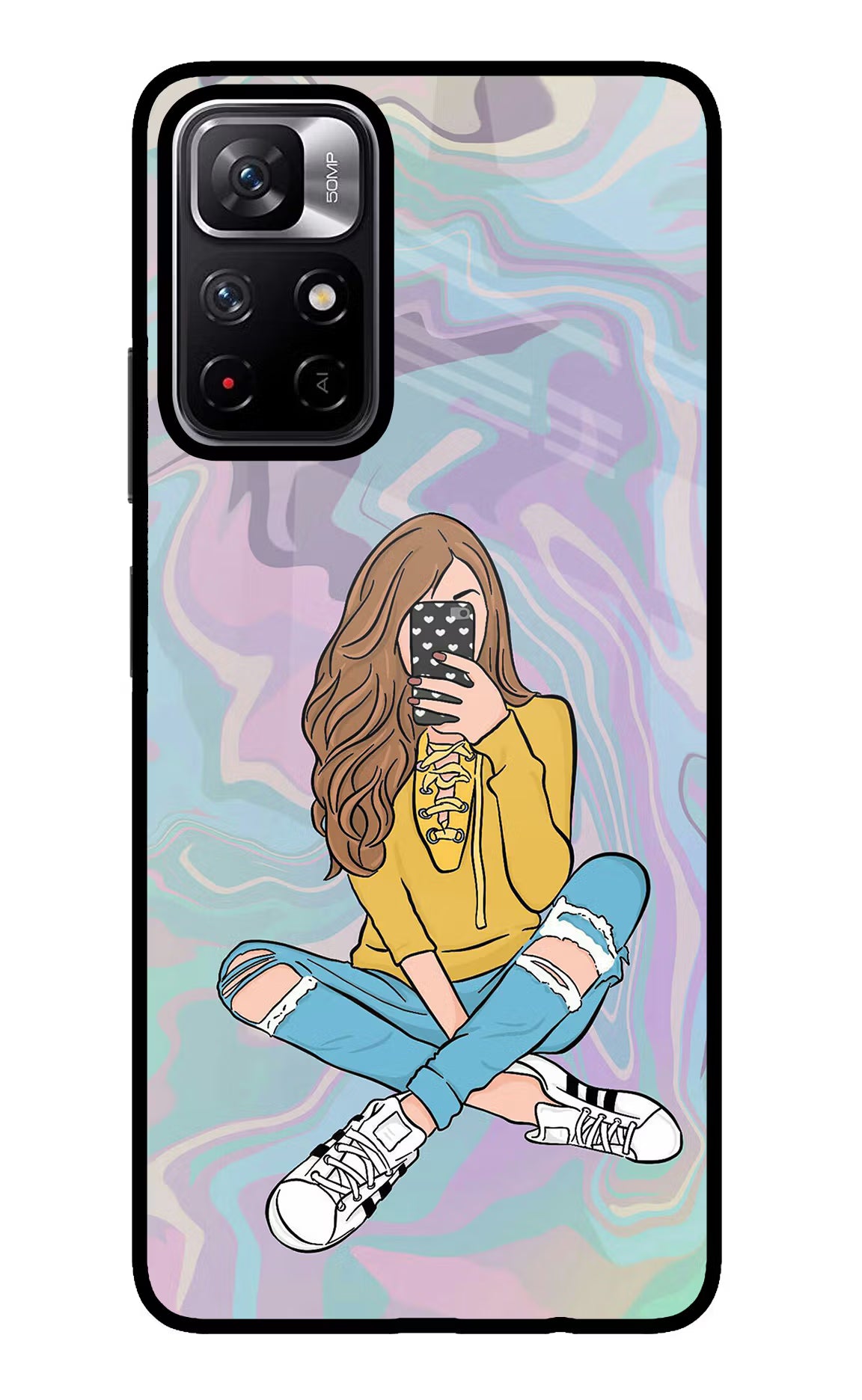 Selfie Girl Poco M4 Pro 5G Glass Case Back Cover by Casekaro