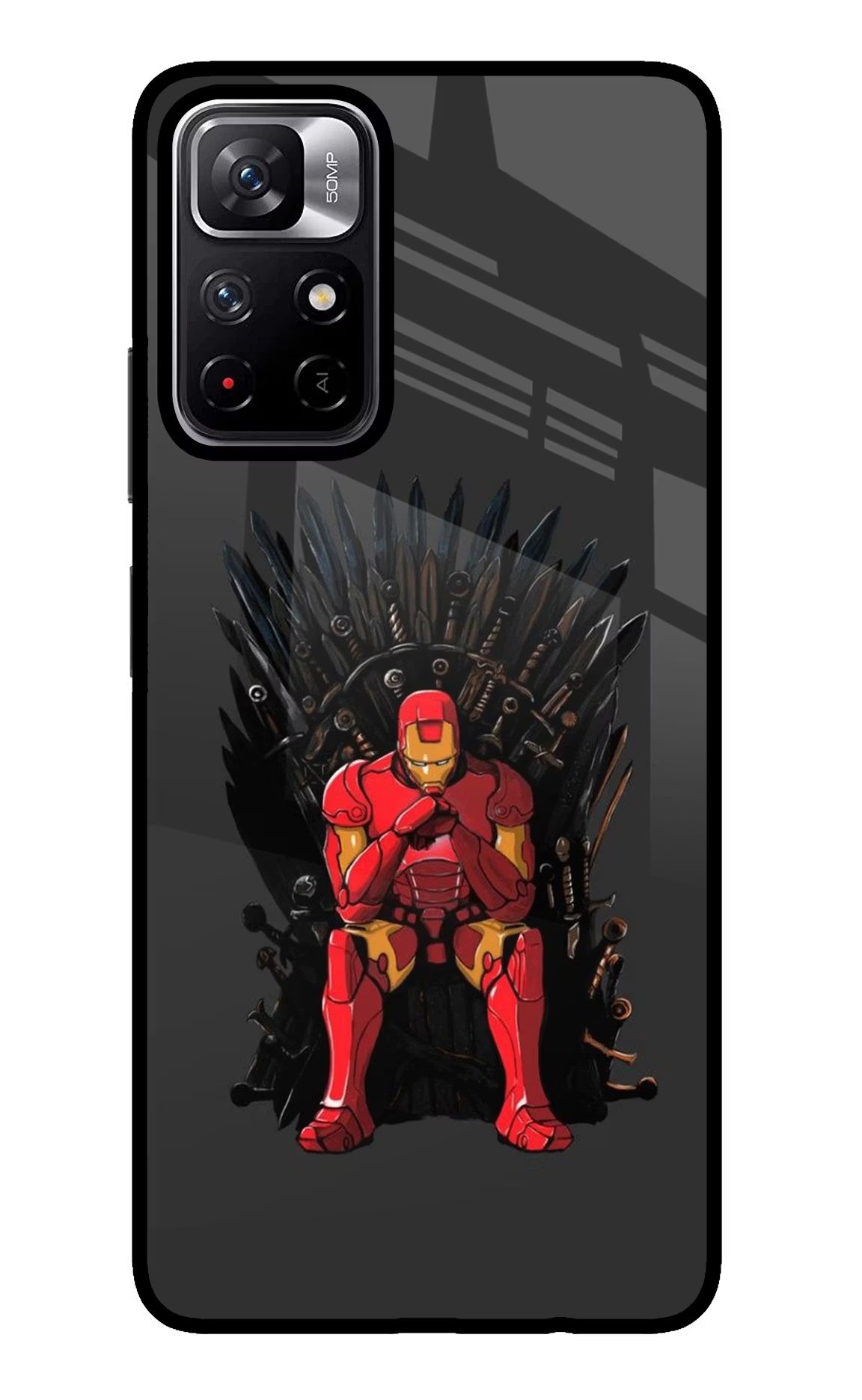 Ironman Throne Poco M4 Pro 5G Glass Case Back Cover by Casekaro