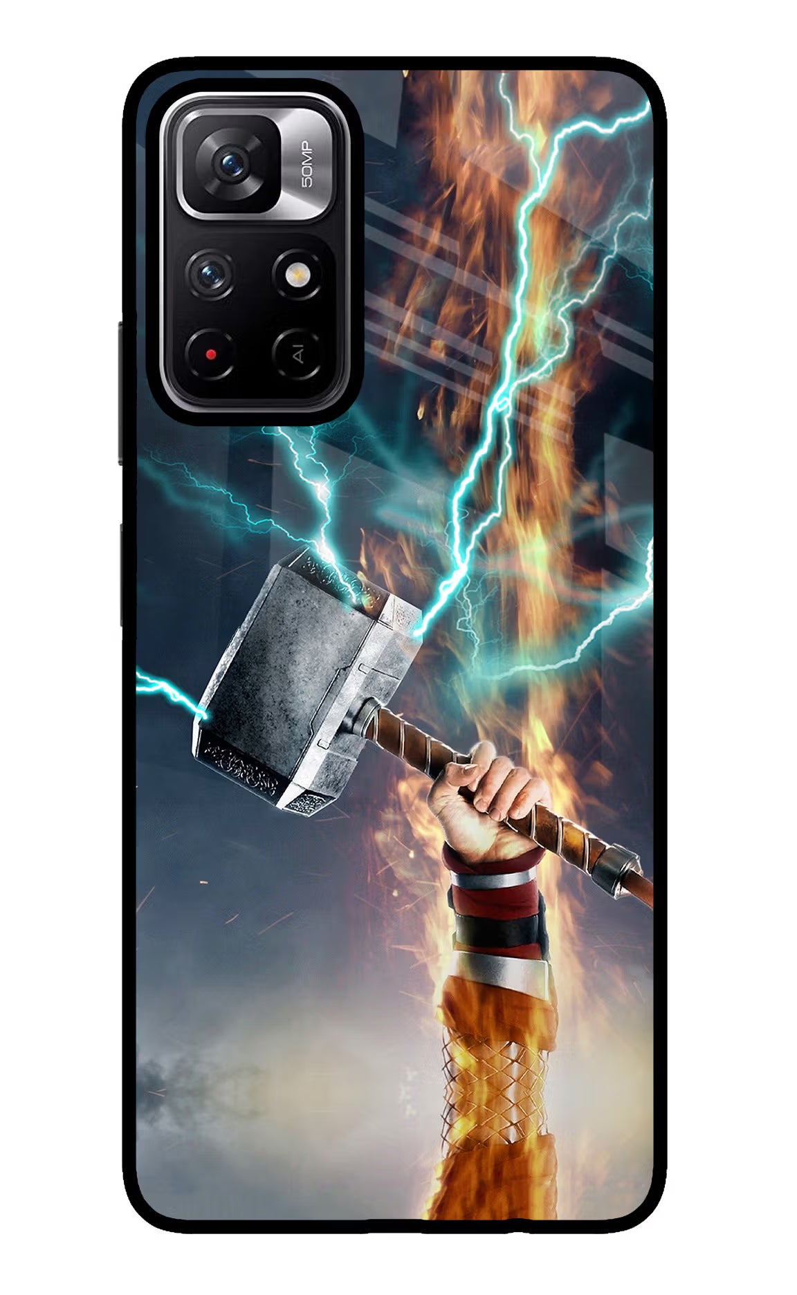 Thor Hammer Mjolnir Poco M4 Pro 5G Glass Case Back Cover by Casekaro