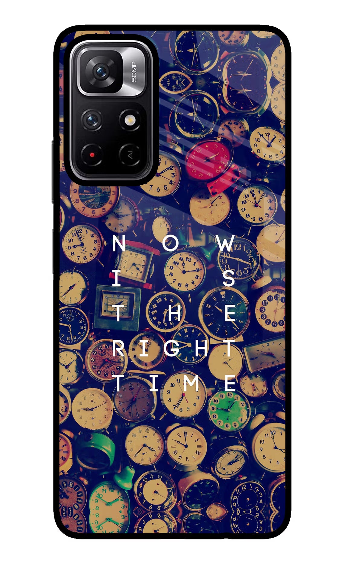 Now is the Right Time Quote Poco M4 Pro 5G Glass Case Back Cover by Casekaro