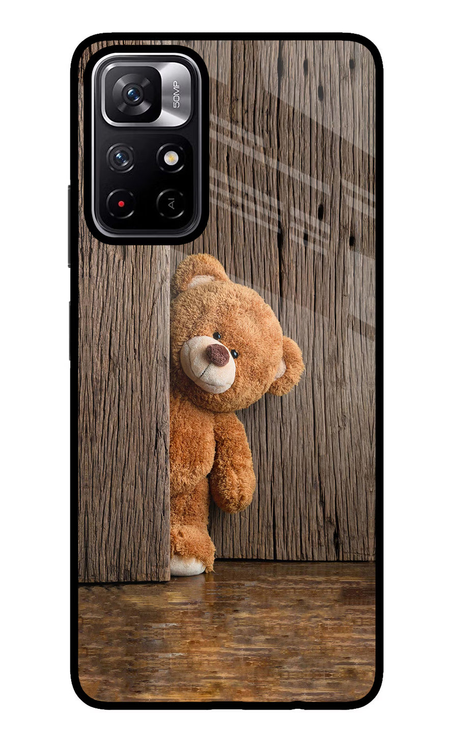 Teddy Wooden Poco M4 Pro 5G Back Cover, Glass case