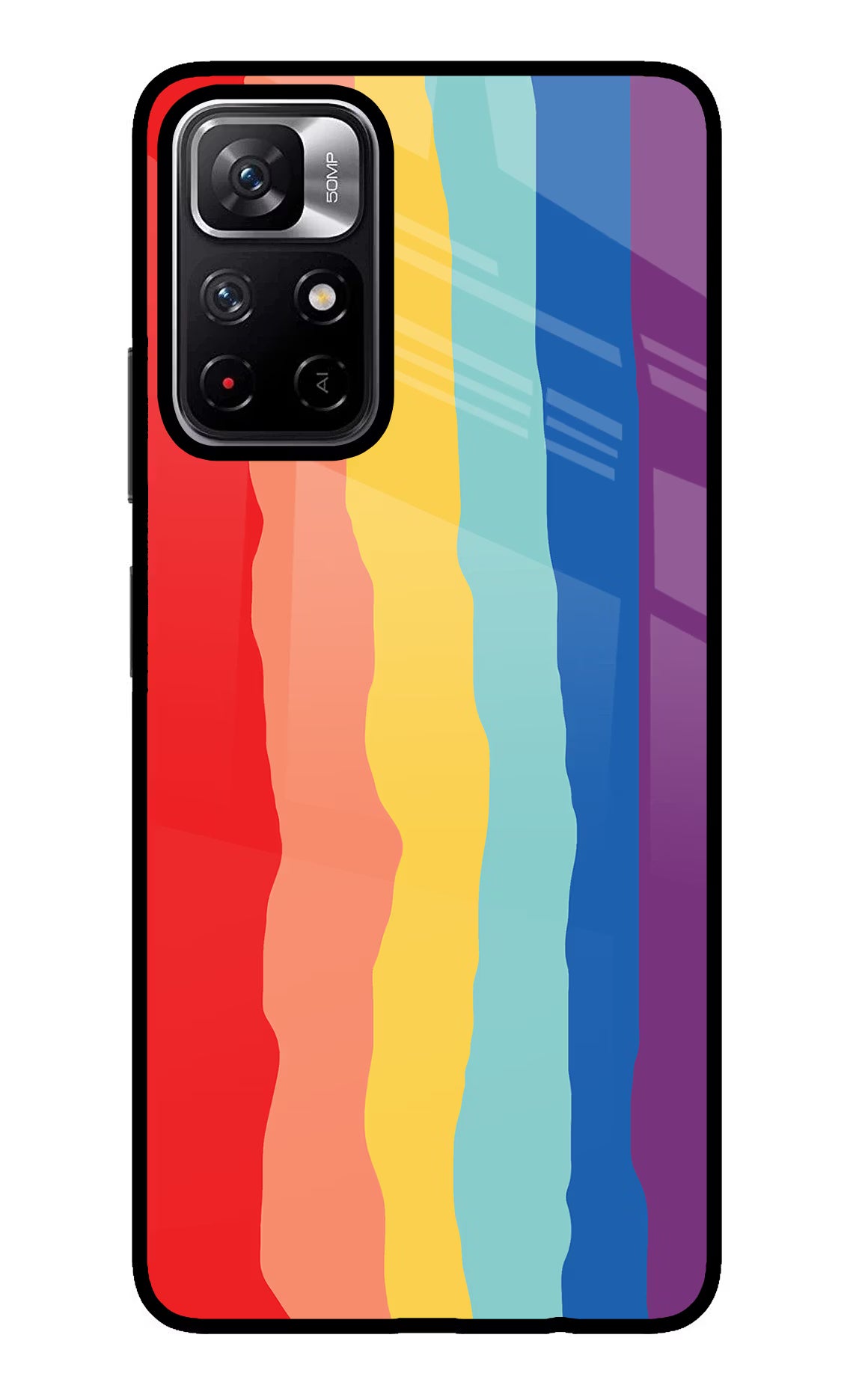 Rainbow Poco M4 Pro 5G Glass Case Back Cover by Casekaro