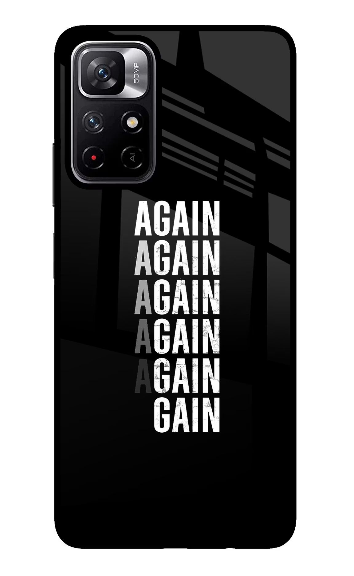 Again Again Gain Poco M4 Pro 5G Glass Case Back Cover by Casekaro