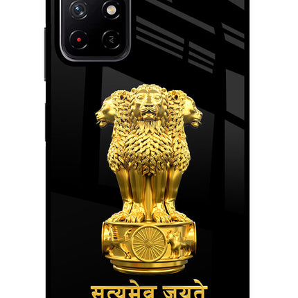 Satyamev Jayate Golden Poco M4 Pro 5G Glass Case Back Cover by Casekaro