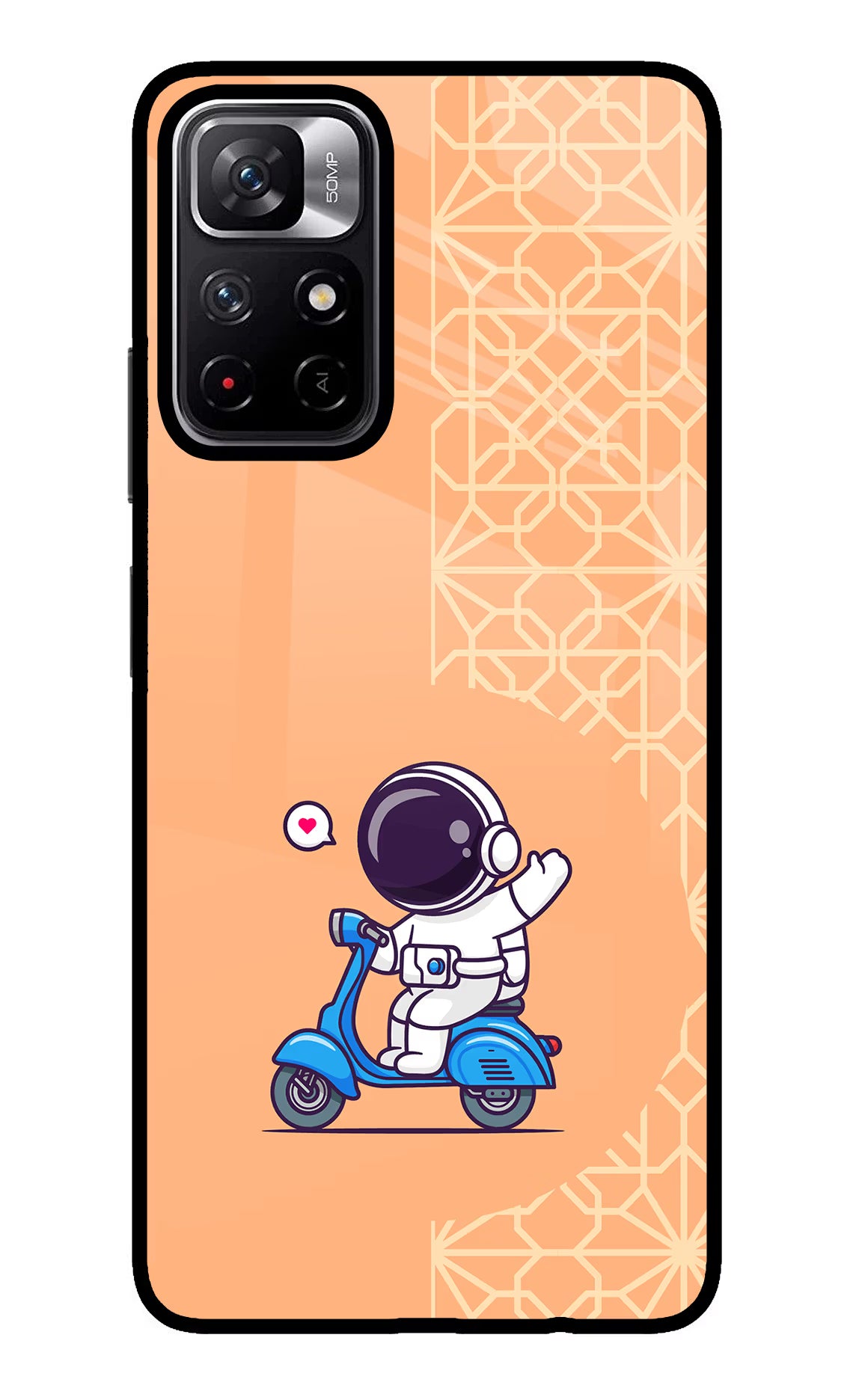 Cute Astronaut Riding Poco M4 Pro 5G Glass Case Back Cover by Casekaro