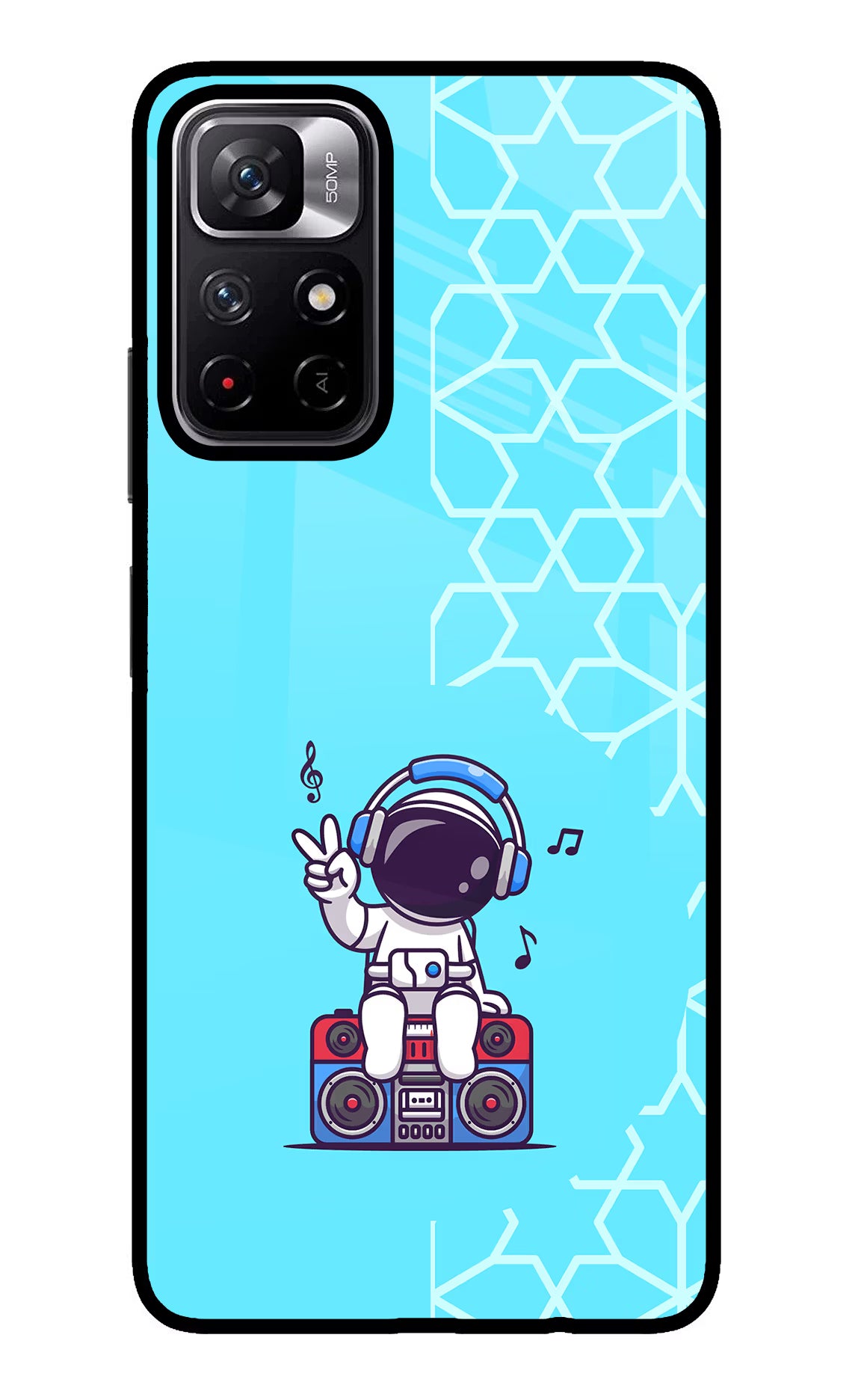 Cute Astronaut Chilling Poco M4 Pro 5G Glass Case Back Cover by Casekaro