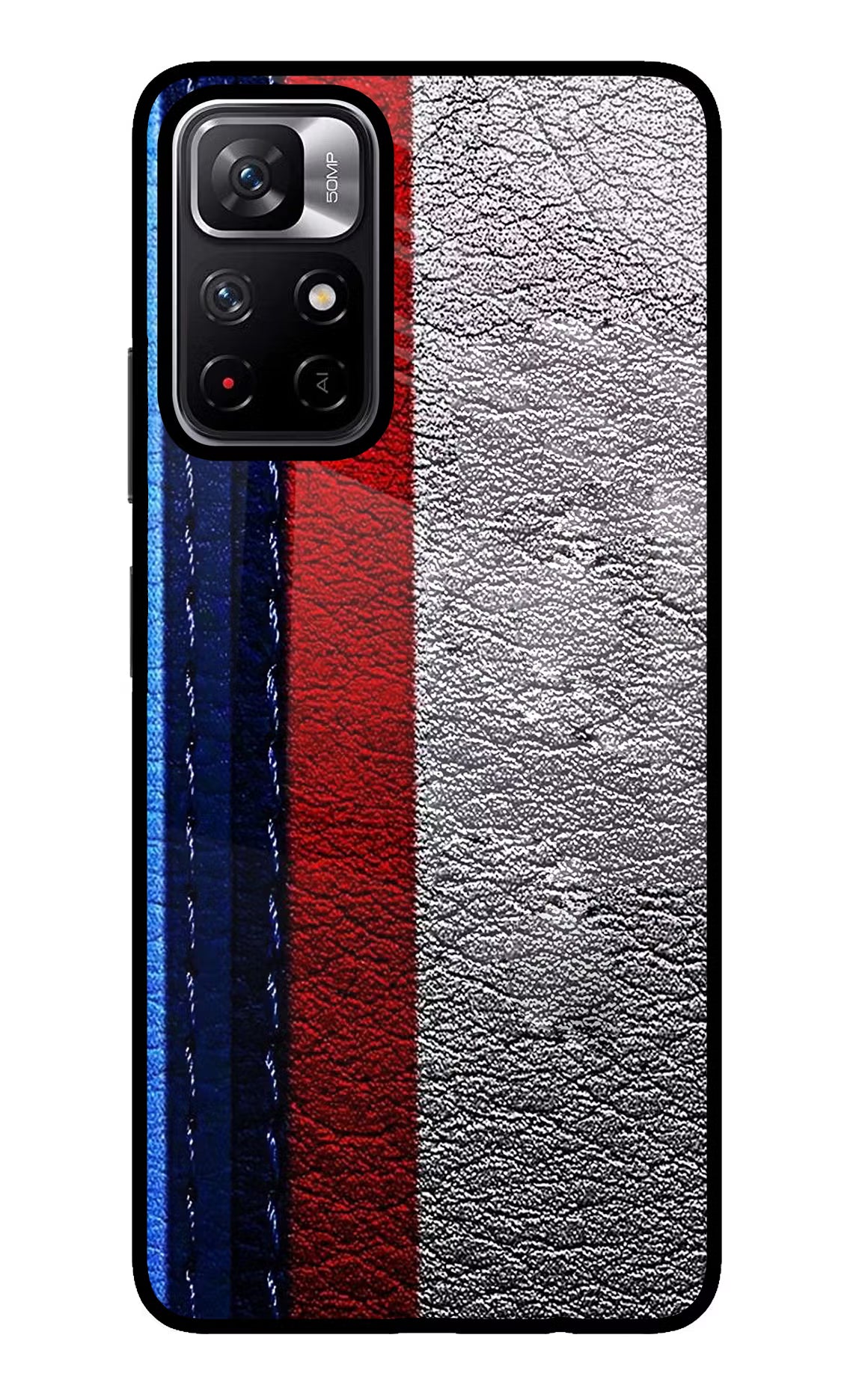 BMW Stripes Poco M4 Pro 5G Glass Case Back Cover by Casekaro