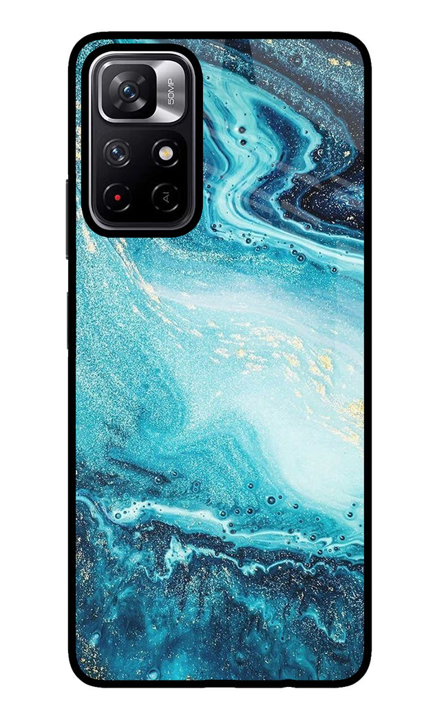 Blue Glitter Marble Poco M4 Pro 5G Glass Case
