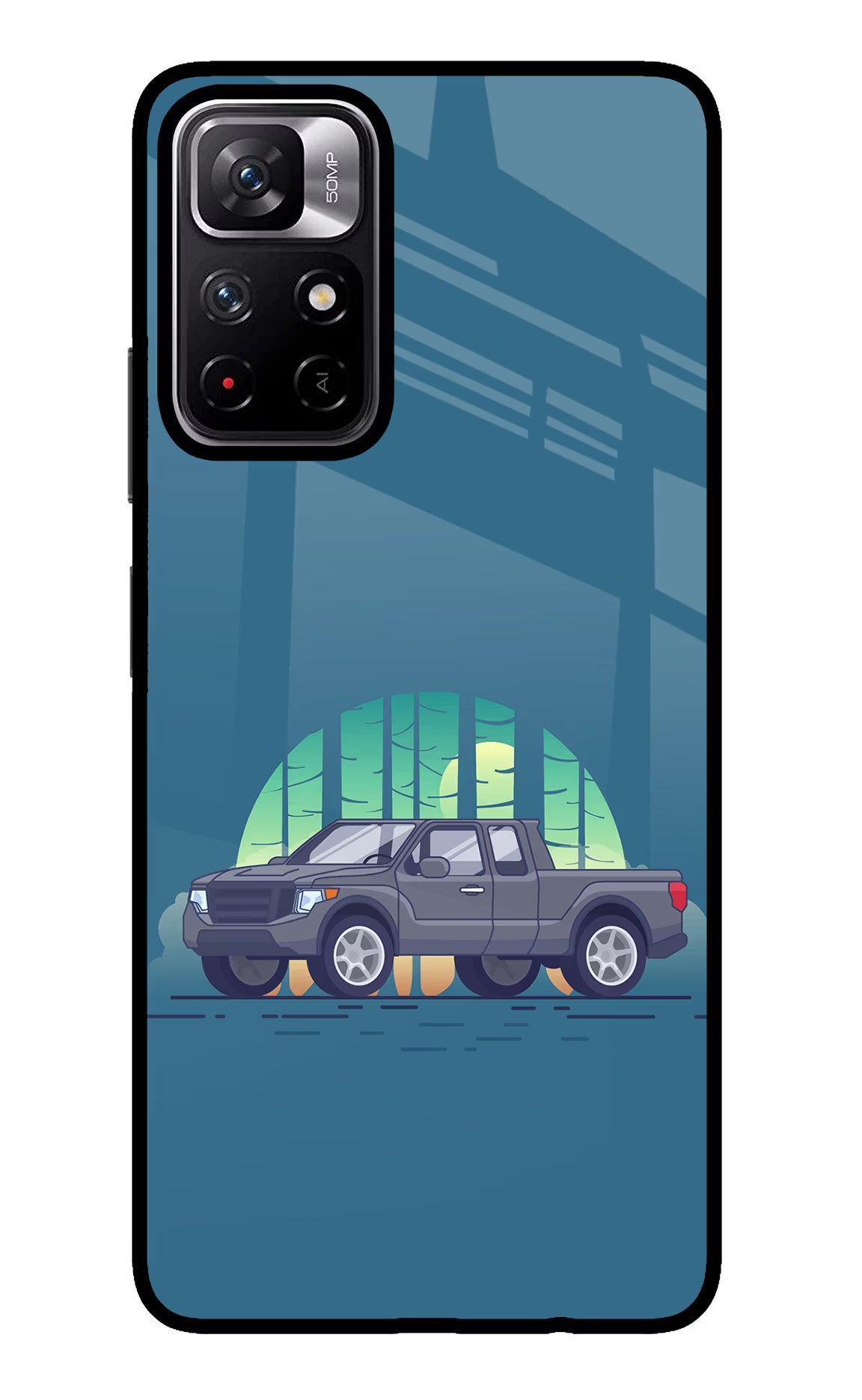 Retro Garage Vibe Poco M4 Pro 5G Glass Case Back Cover by Casekaro