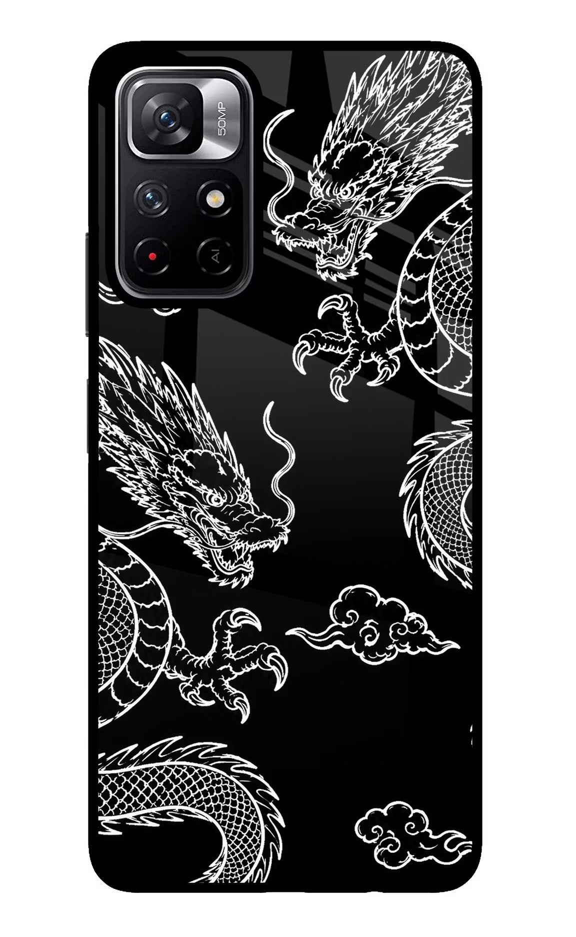 Twin Dragons Poco M4 Pro 5G Glass Case Back Cover by Casekaro