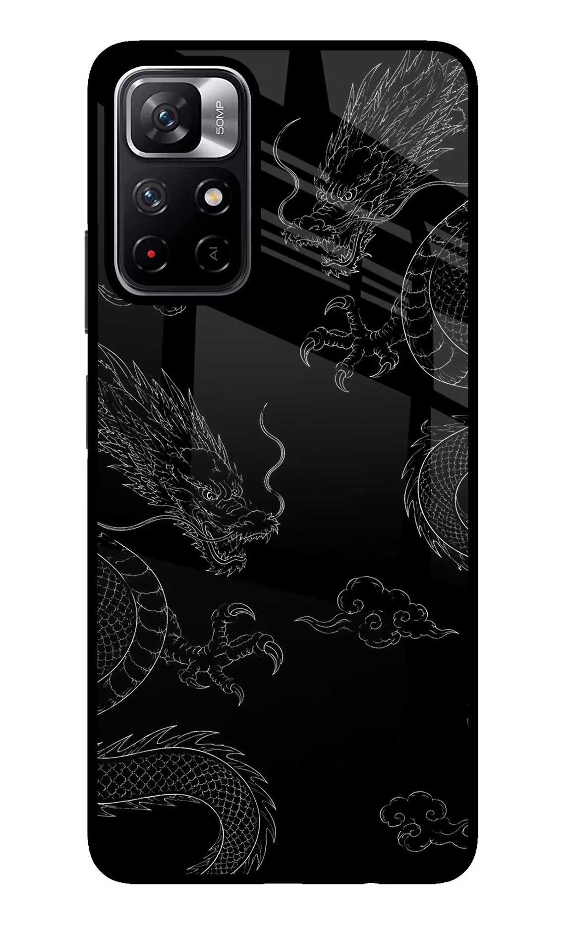 Twin Dragons Poco M4 Pro 5G Glass Case Back Cover by Casekaro