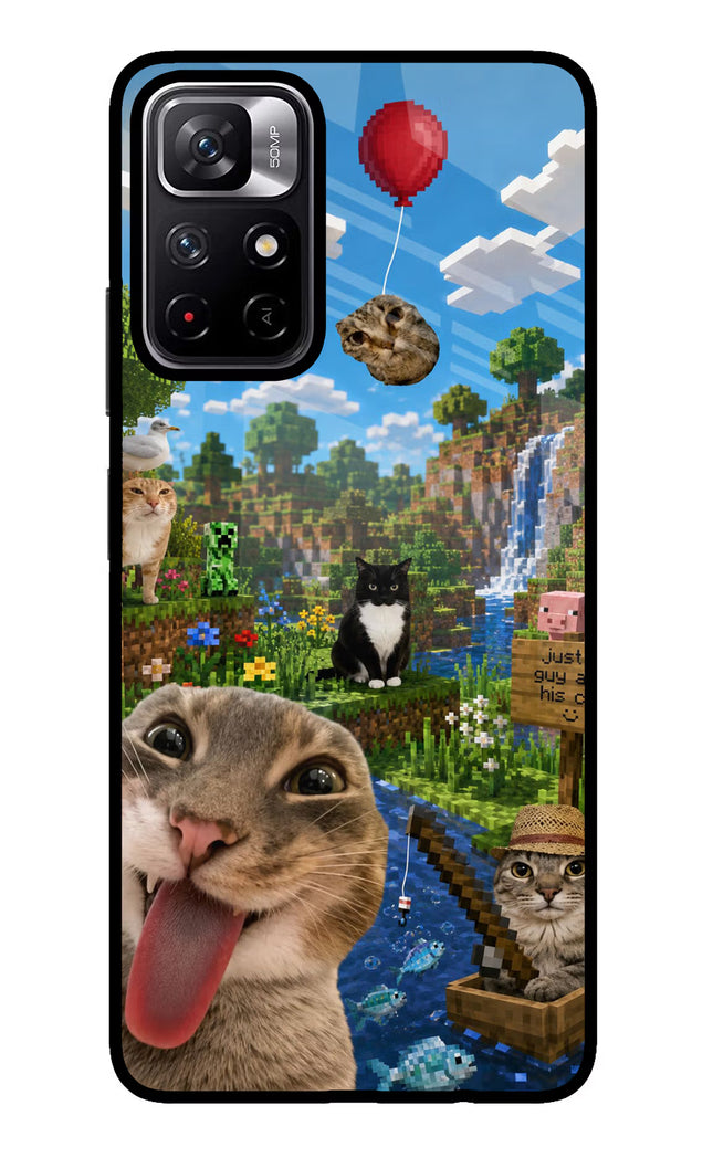 Minecraft Cat Chaos Poco M4 Pro 5G Glass Case