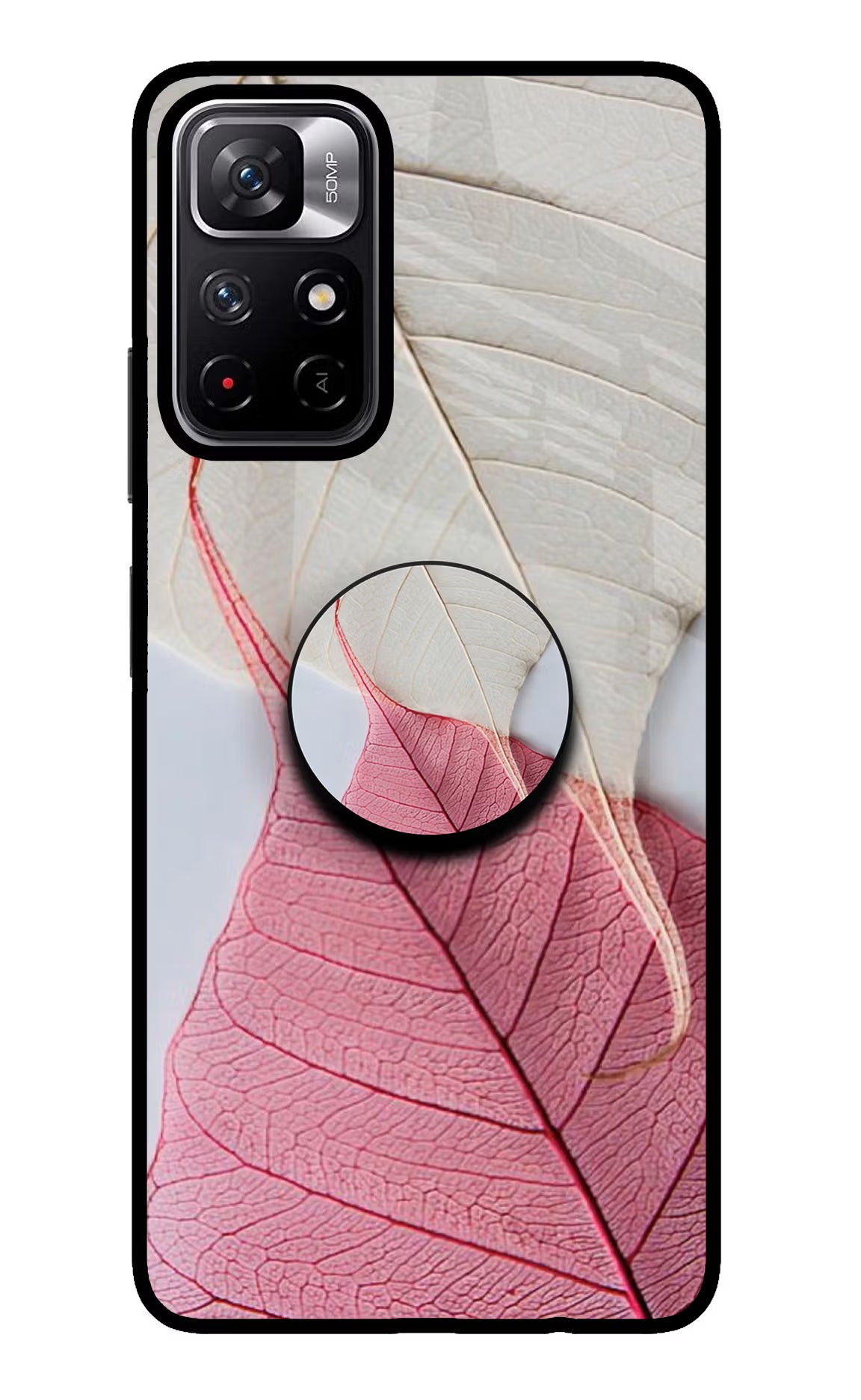White Pink Leaf Poco M4 Pro 5G Pop Case by Casekaro