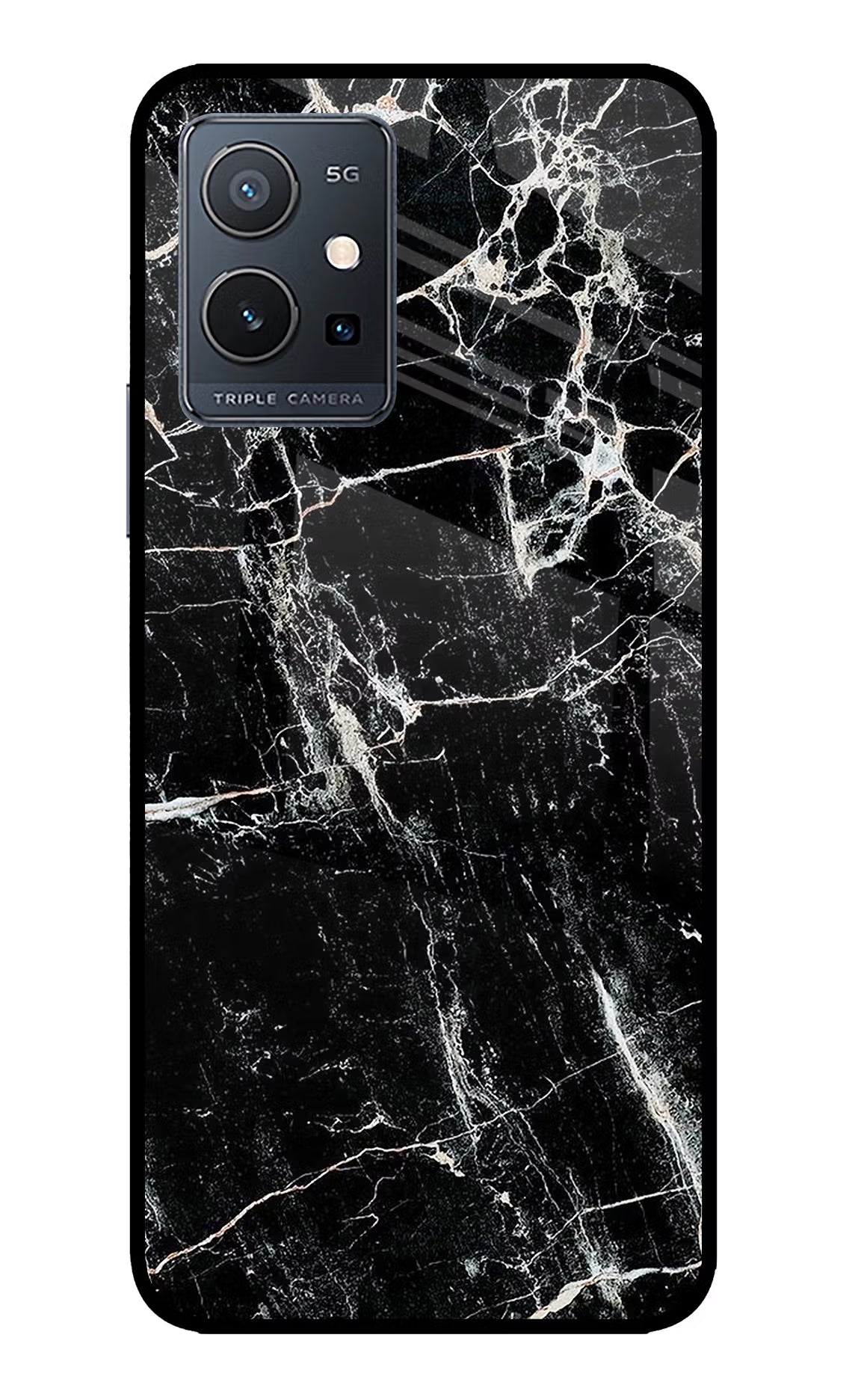 Black Marble Texture IQOO Z6 5G (not 44W) Glass Case Back Cover by Casekaro