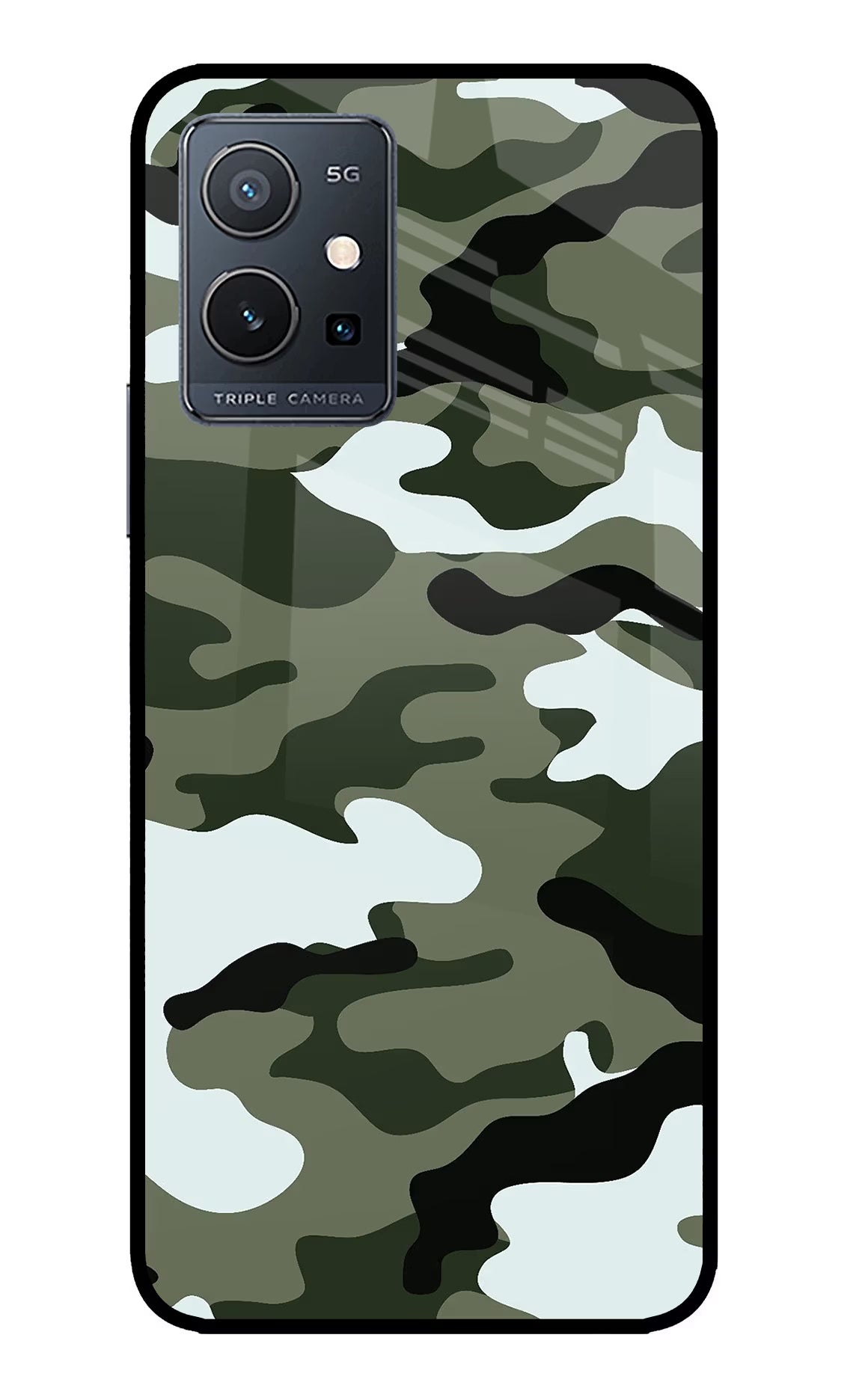 Camouflage IQOO Z6 5G (not 44W) Glass Case Back Cover by Casekaro