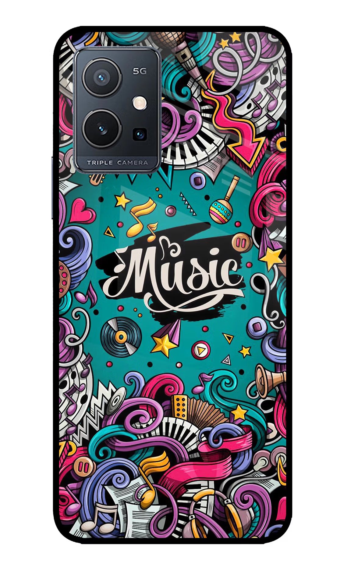 Music Graffiti IQOO Z6 5G (not 44W) Glass Case Back Cover by Casekaro