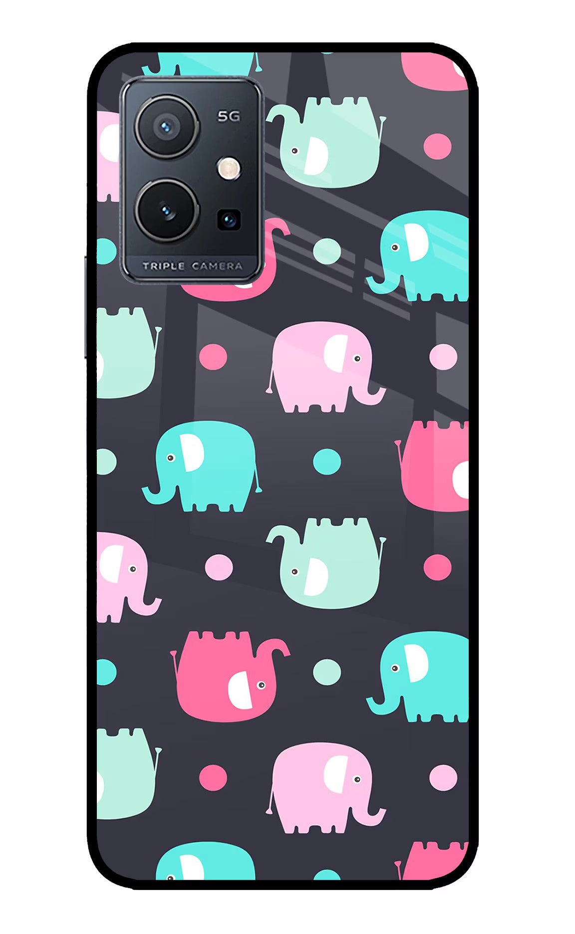 Elephants IQOO Z6 5G (not 44W) Glass Case Back Cover by Casekaro
