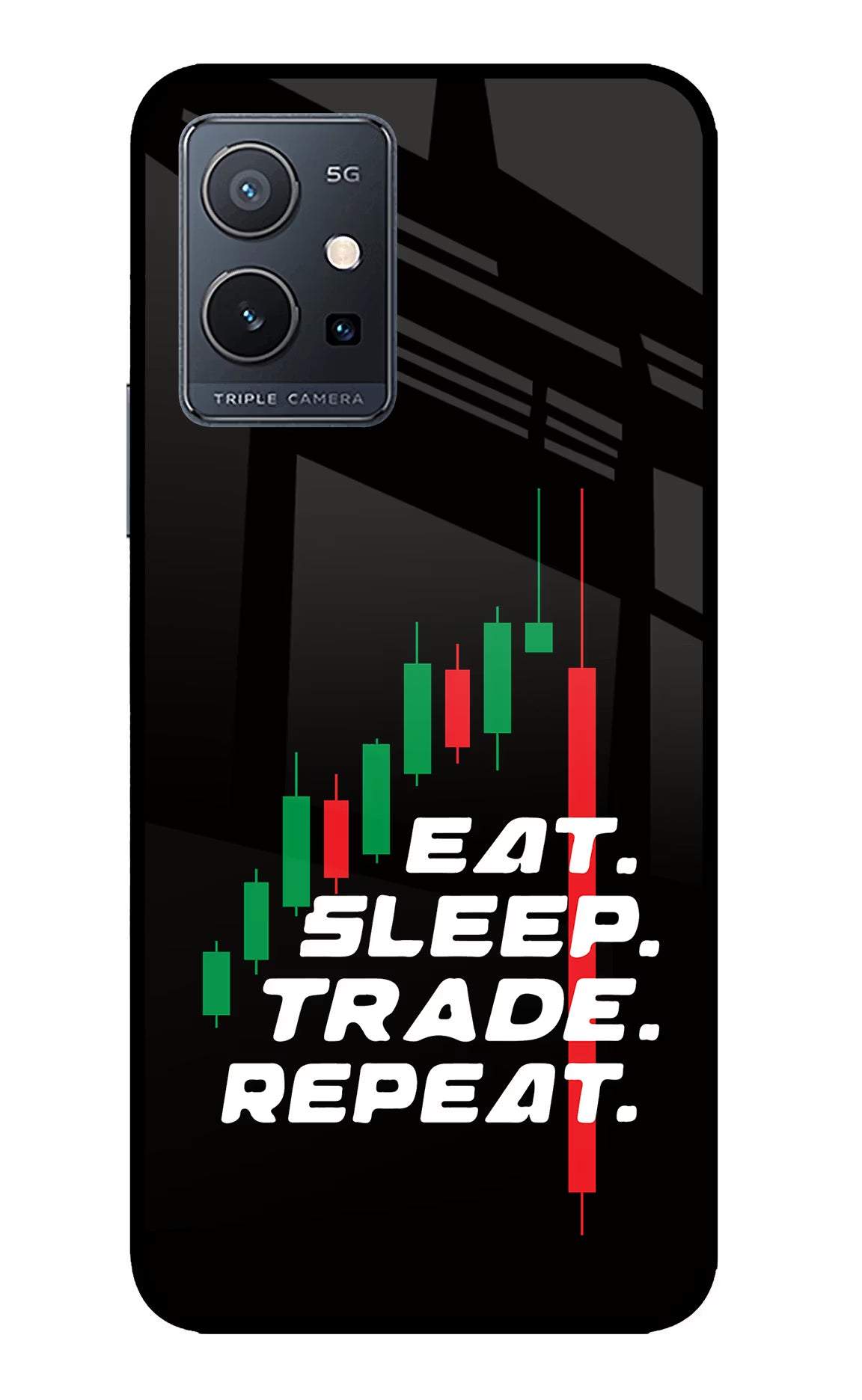Eat Sleep Trade Repeat IQOO Z6 5G (not 44W) Glass Case Back Cover by Casekaro