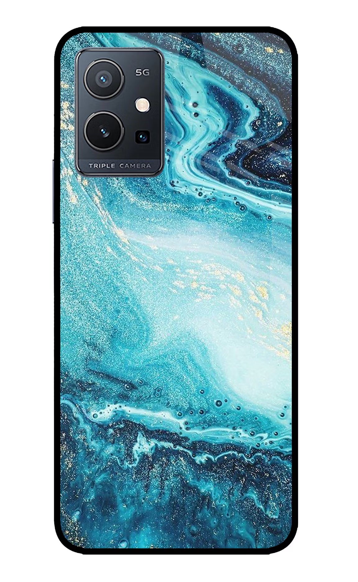 Blue Glitter Marble IQOO Z6 5G (not 44W) Glass Case Back Cover by Casekaro
