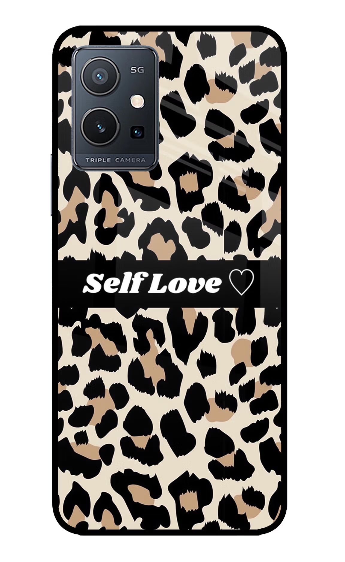 Leopard Print Self Love IQOO Z6 5G (not 44W) Glass Case Back Cover by Casekaro