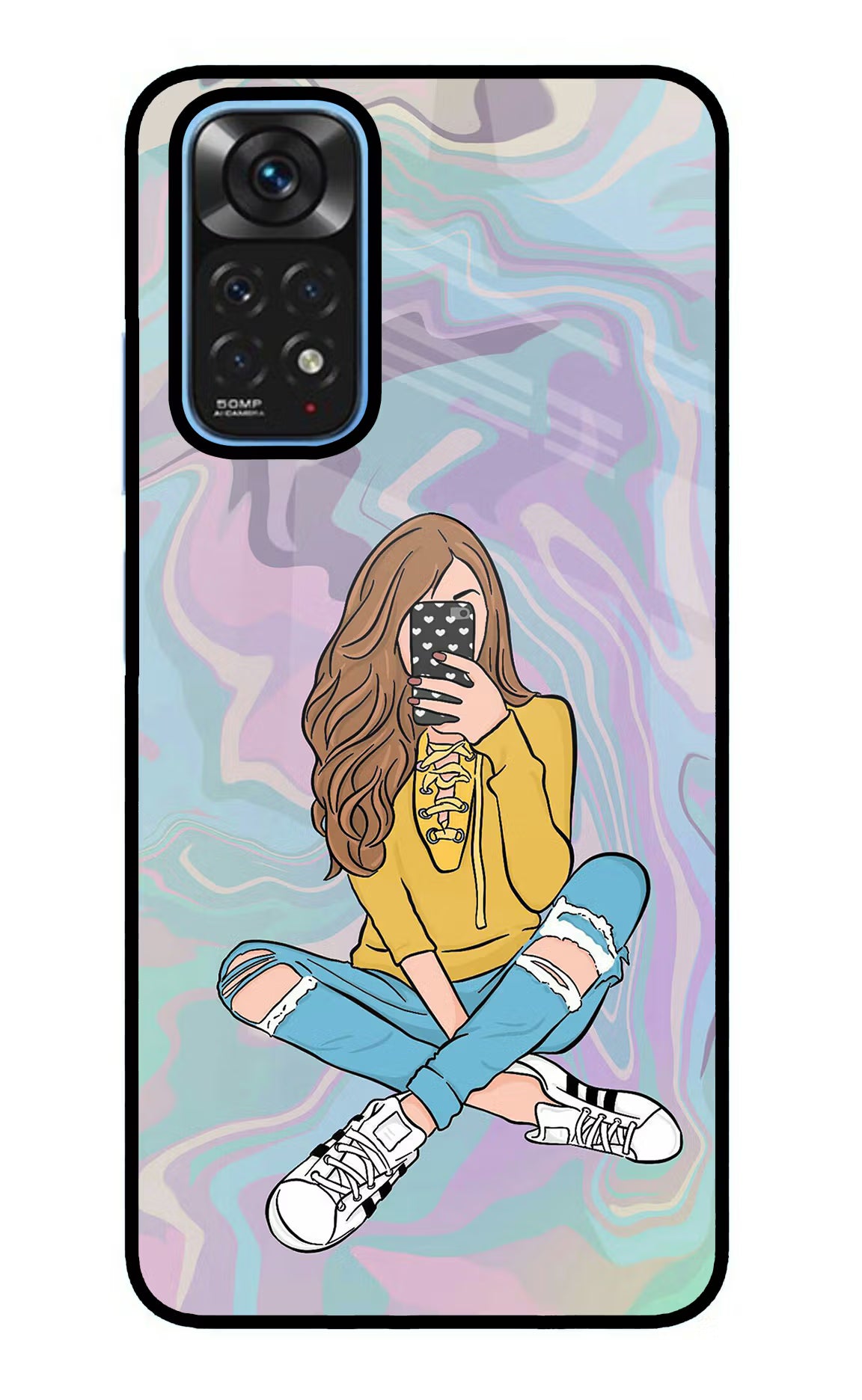 Selfie Girl Redmi Note 11/11S Glass Case Back Cover by Casekaro