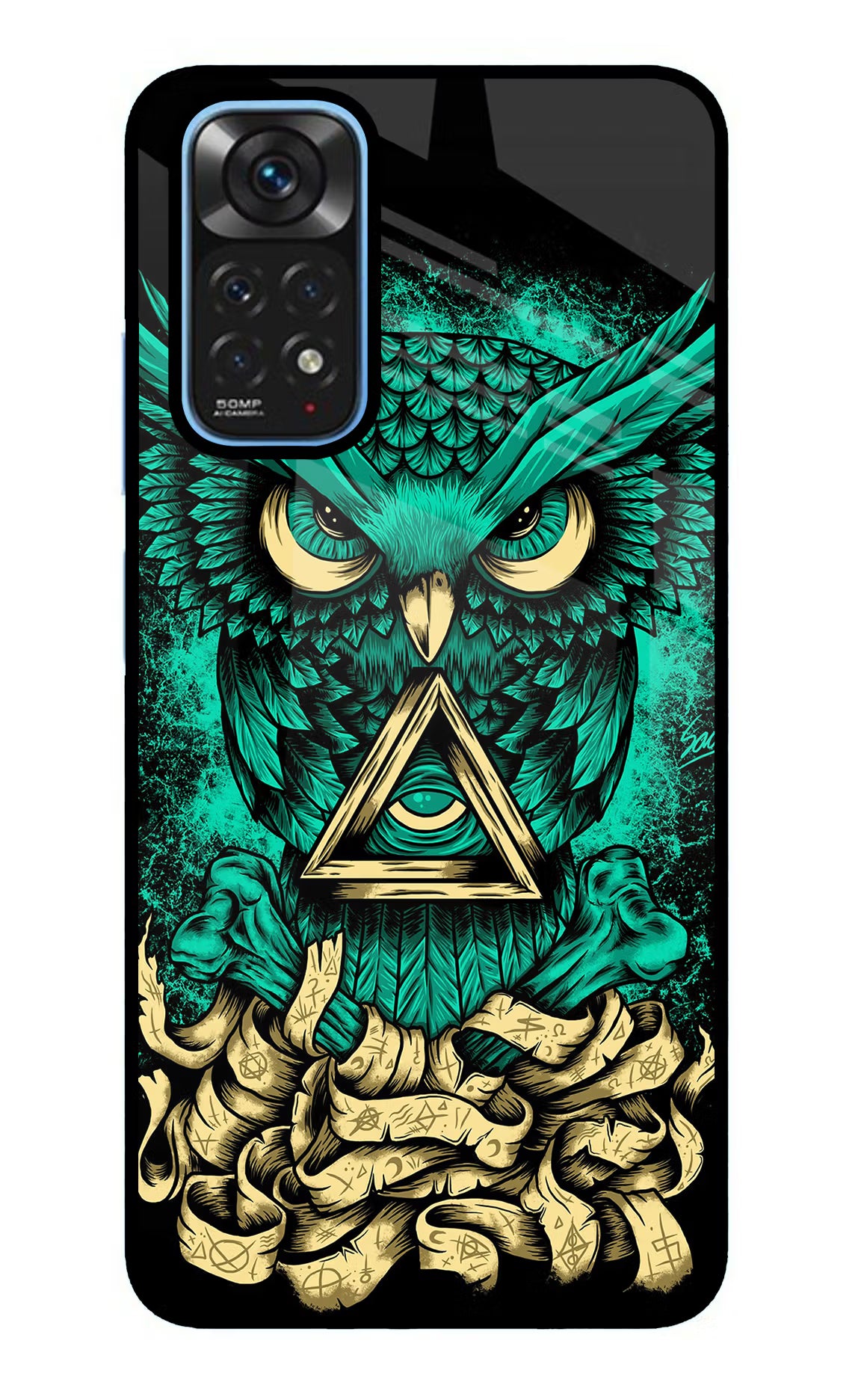 Green Owl Redmi Note 11/11S Glass Case Back Cover by Casekaro
