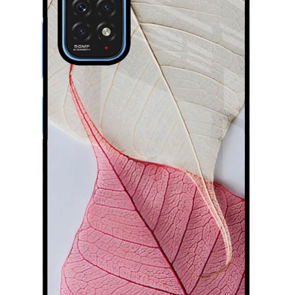 White Pink Leaf Redmi Note 11/11S Glass Case Back Cover by Casekaro
