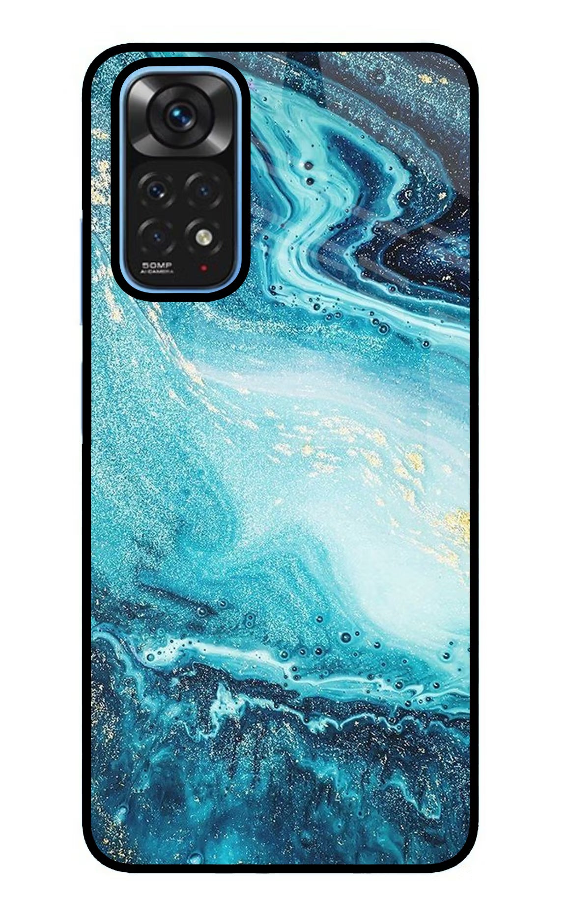 Blue Glitter Marble Redmi Note 11/11S Glass Case Back Cover by Casekaro